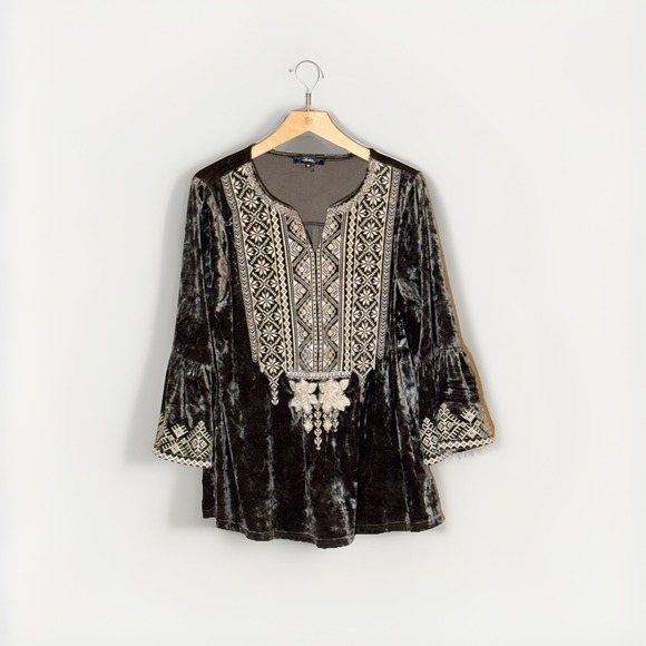 andree Romantic embroidered top women's m Velvet Bohemian Fairycore Goblincore - Picture 2 of 8